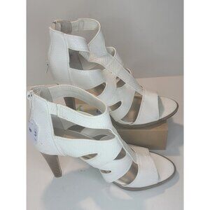 Simply Vera Wang Dragon White Peep Toe Shoes Strappy Cone Heel Size 8M